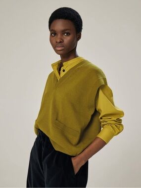 Margaret Howell Olive Green V-Neck Knit Vest